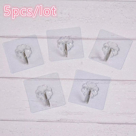 5 Pcs Self Adhesive Wall Hooks Transparent